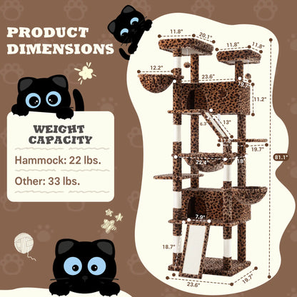 SHA CERLIN Multi-Level Tall Cat Tree Tower (81In/67In) - Spacious Cat Condo with Hammock, Sisal Scratching Posts, and Stable Base for Safe Play and Rest, Ideal Pet Furniture Gift Option