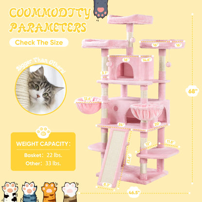 SHA CERLIN Multi-Level Tall Cat Tree Tower (81In/67In) - Spacious Cat Condo with Hammock, Sisal Scratching Posts, and Stable Base for Safe Play and Rest, Ideal Pet Furniture Gift Option
