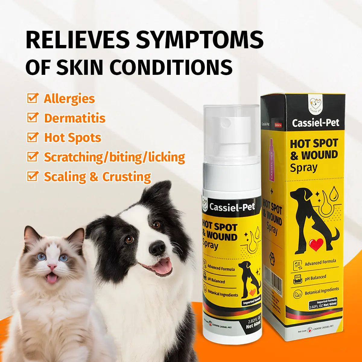 Cassiel Pet Hot Spot and Wound Relief Spray for Dogs and Cats - Natural Formula for Soothing Skin, Alleviating Itching and Scratching, Improved Packaging