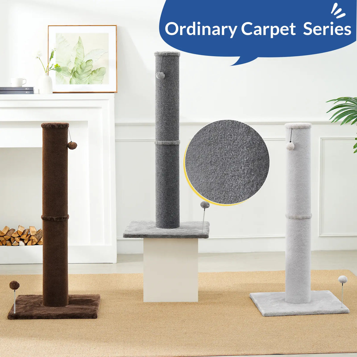 Made4Pets Freestanding Sisal Vertical Scratcher for Indoor Cats - 19.25" L x 19.25" W x 41.73" H, Sturdy Base, Interchangeable Spring Toy, Space-Efficient Design, Supports Nail Health, Protects Furniture from Scratching