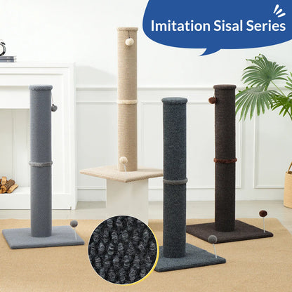 Made4Pets Freestanding Sisal Vertical Scratcher for Indoor Cats - 19.25" L x 19.25" W x 41.73" H, Sturdy Base, Interchangeable Spring Toy, Space-Efficient Design, Supports Nail Health, Protects Furniture from Scratching