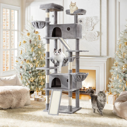 SHA CERLIN Multi-Level Tall Cat Tree Tower (81In/67In) - Spacious Cat Condo with Hammock, Sisal Scratching Posts, and Stable Base for Safe Play and Rest, Ideal Pet Furniture Gift Option