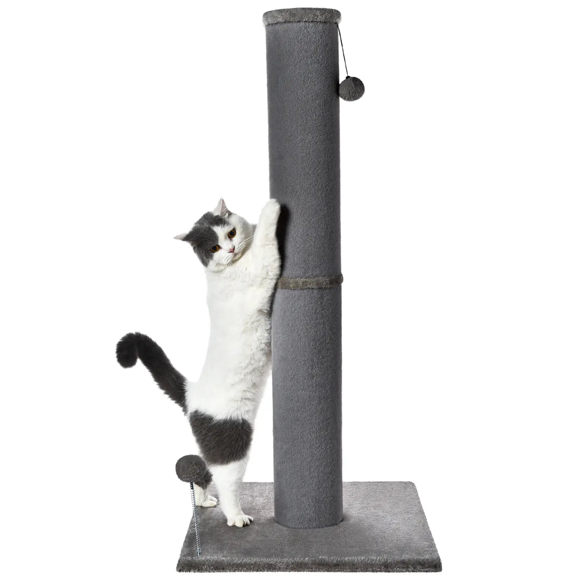 Made4Pets Freestanding Sisal Vertical Scratcher for Indoor Cats - 19.25" L x 19.25" W x 41.73" H, Sturdy Base, Interchangeable Spring Toy, Space-Efficient Design, Supports Nail Health, Protects Furniture from Scratching