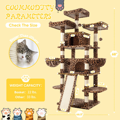 SHA CERLIN Multi-Level Tall Cat Tree Tower (81In/67In) - Spacious Cat Condo with Hammock, Sisal Scratching Posts, and Stable Base for Safe Play and Rest, Ideal Pet Furniture Gift Option