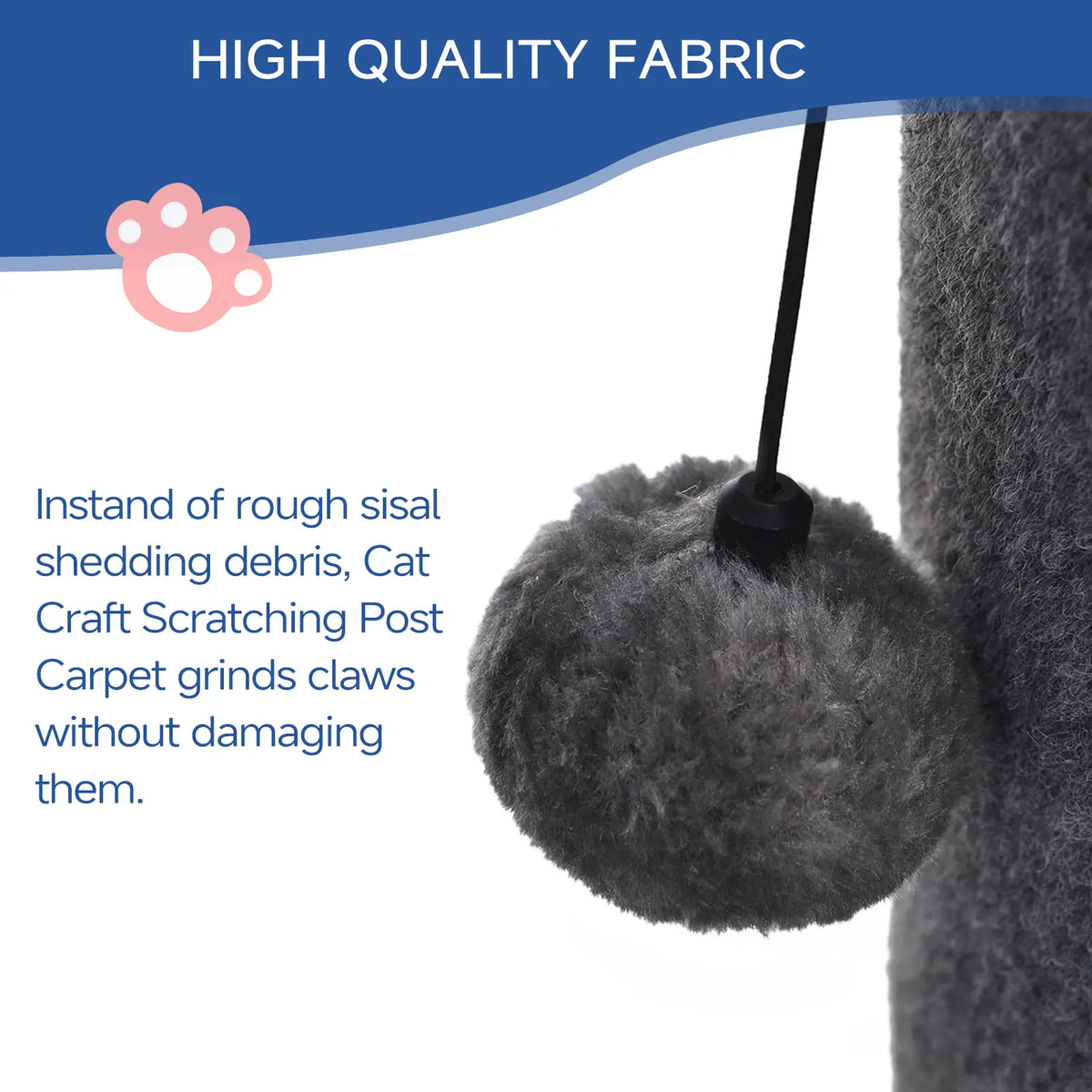 Made4Pets Freestanding Sisal Vertical Scratcher for Indoor Cats - 19.25" L x 19.25" W x 41.73" H, Sturdy Base, Interchangeable Spring Toy, Space-Efficient Design, Supports Nail Health, Protects Furniture from Scratching