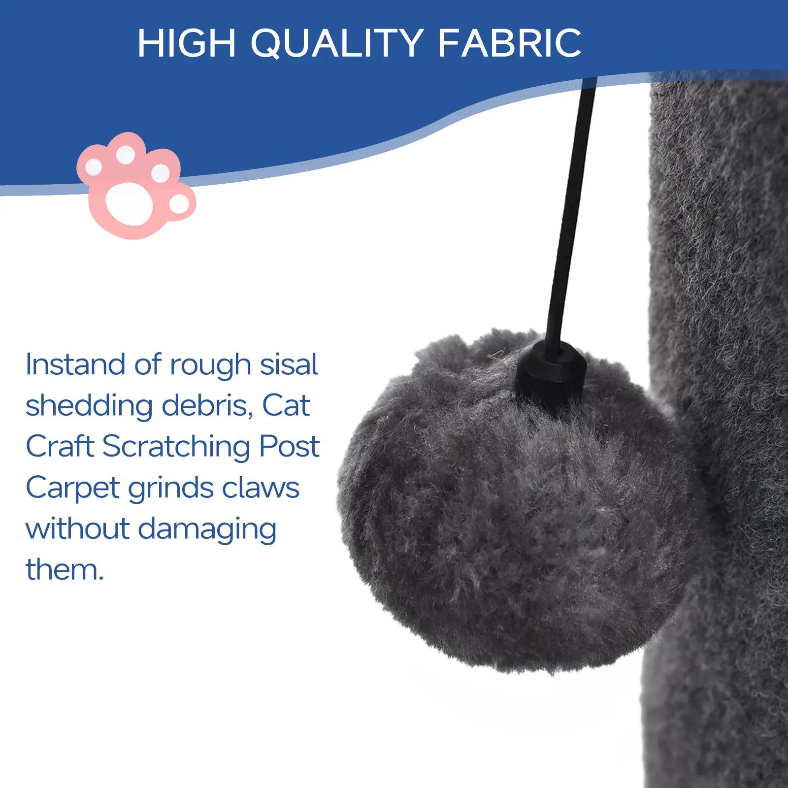 Made4Pets Freestanding Sisal Vertical Scratcher for Indoor Cats - 19.25" L x 19.25" W x 41.73" H, Sturdy Base, Interchangeable Spring Toy, Space-Efficient Design, Supports Nail Health, Protects Furniture from Scratching