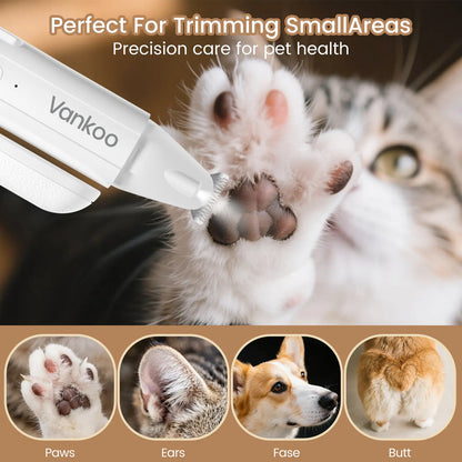 Vankoo 2-in-1 Rechargeable Dog Nail Clipper and Paw Hair Trimmer Kit with LED Light - Waterproof and Low Noise Grooming Solution for Small Dogs and Cats