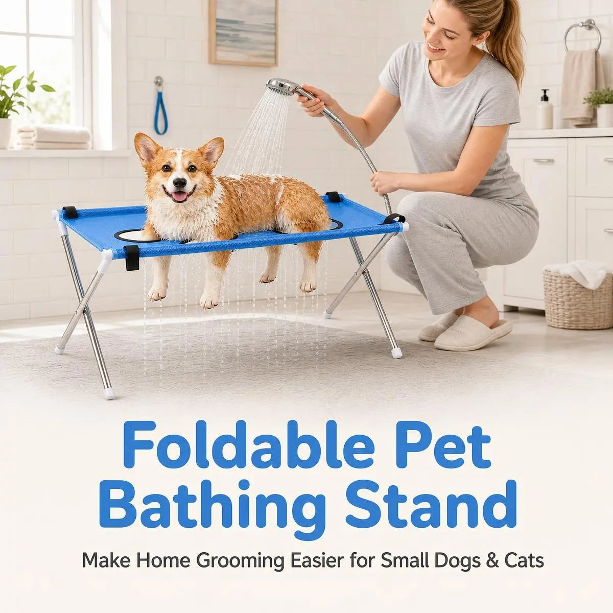 Foldable Dog Bathing Hammock Stand – Hands-Free Pet Washing Station