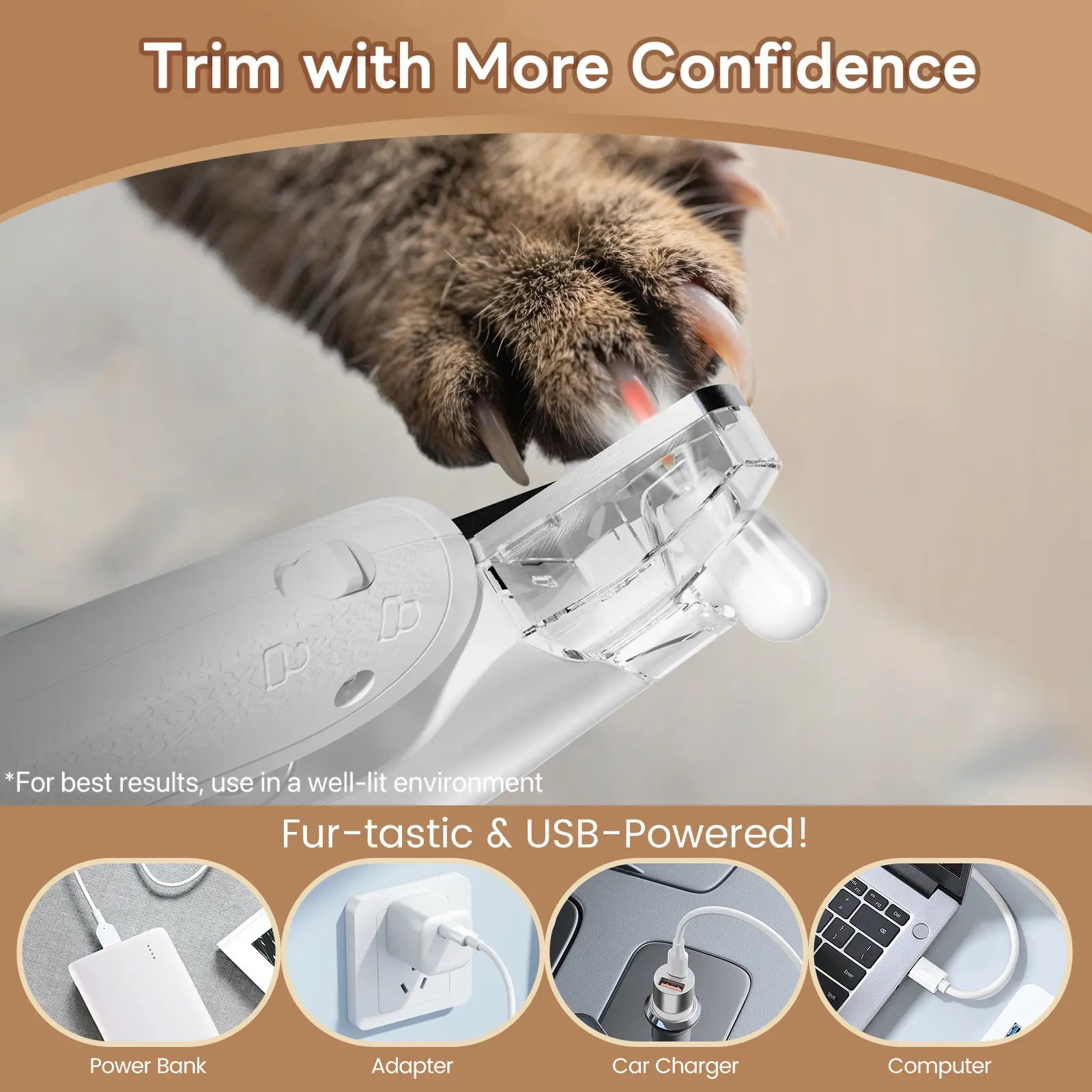 Vankoo 2-in-1 Rechargeable Dog Nail Clipper and Paw Hair Trimmer Kit with LED Light - Waterproof and Low Noise Grooming Solution for Small Dogs and Cats