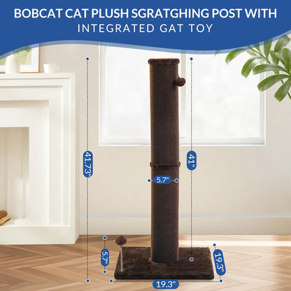 Made4Pets Freestanding Sisal Vertical Scratcher for Indoor Cats - 19.25" L x 19.25" W x 41.73" H, Sturdy Base, Interchangeable Spring Toy, Space-Efficient Design, Supports Nail Health, Protects Furniture from Scratching