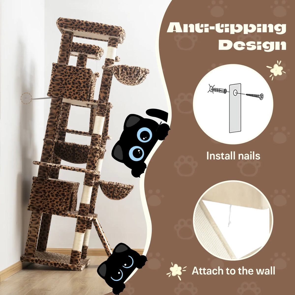 SHA CERLIN Multi-Level Tall Cat Tree Tower (81In/67In) - Spacious Cat Condo with Hammock, Sisal Scratching Posts, and Stable Base for Safe Play and Rest, Ideal Pet Furniture Gift Option