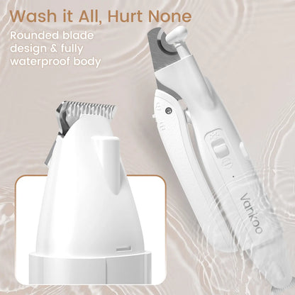 Vankoo 2-in-1 Rechargeable Dog Nail Clipper and Paw Hair Trimmer Kit with LED Light - Waterproof and Low Noise Grooming Solution for Small Dogs and Cats
