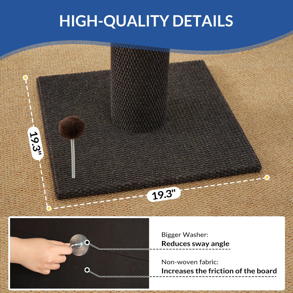Made4Pets Freestanding Sisal Vertical Scratcher for Indoor Cats - 19.25" L x 19.25" W x 41.73" H, Sturdy Base, Interchangeable Spring Toy, Space-Efficient Design, Supports Nail Health, Protects Furniture from Scratching