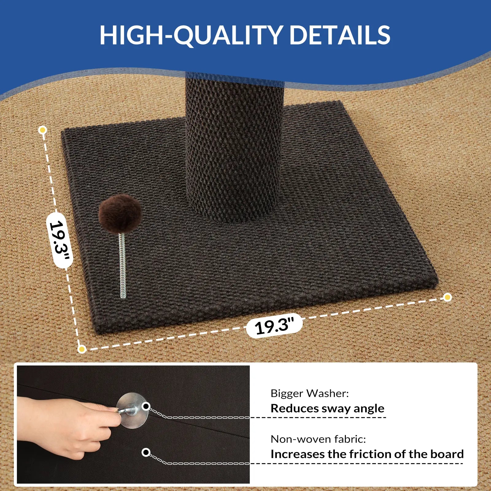 Made4Pets Freestanding Sisal Vertical Scratcher for Indoor Cats - 19.25" L x 19.25" W x 41.73" H, Sturdy Base, Interchangeable Spring Toy, Space-Efficient Design, Supports Nail Health, Protects Furniture from Scratching