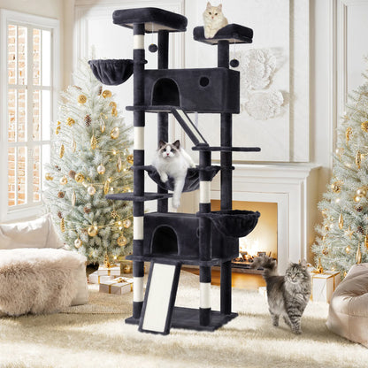 SHA CERLIN Multi-Level Tall Cat Tree Tower (81In/67In) - Spacious Cat Condo with Hammock, Sisal Scratching Posts, and Stable Base for Safe Play and Rest, Ideal Pet Furniture Gift Option