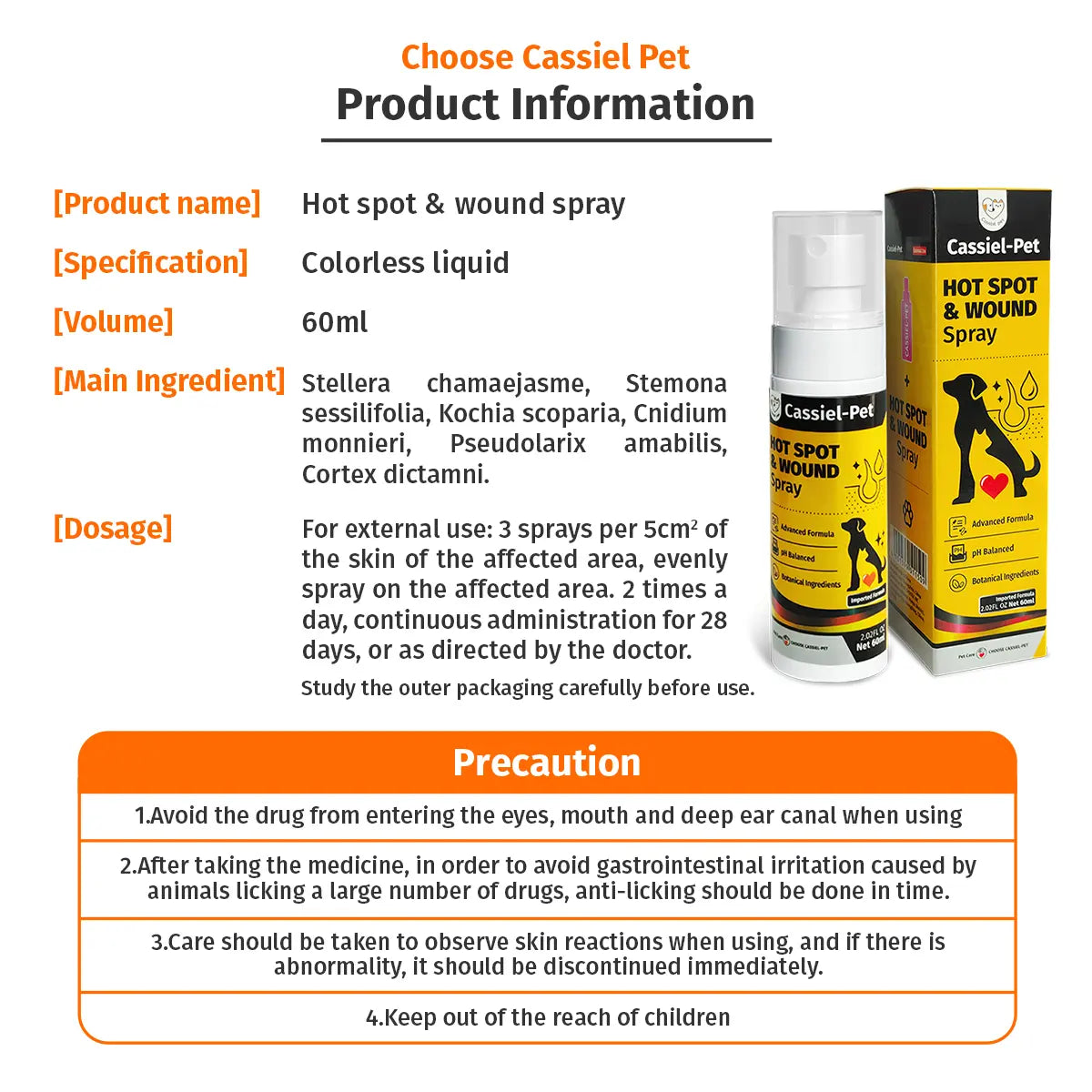 Cassiel Pet Hot Spot and Wound Relief Spray for Dogs and Cats - Natural Formula for Soothing Skin, Alleviating Itching and Scratching, Improved Packaging