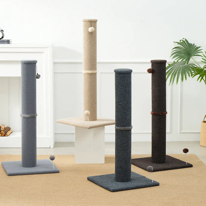 Made4Pets Freestanding Sisal Vertical Scratcher for Indoor Cats - 19.25" L x 19.25" W x 41.73" H, Sturdy Base, Interchangeable Spring Toy, Space-Efficient Design, Supports Nail Health, Protects Furniture from Scratching