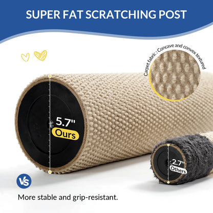 Made4Pets Freestanding Sisal Vertical Scratcher for Indoor Cats - 19.25" L x 19.25" W x 41.73" H, Sturdy Base, Interchangeable Spring Toy, Space-Efficient Design, Supports Nail Health, Protects Furniture from Scratching