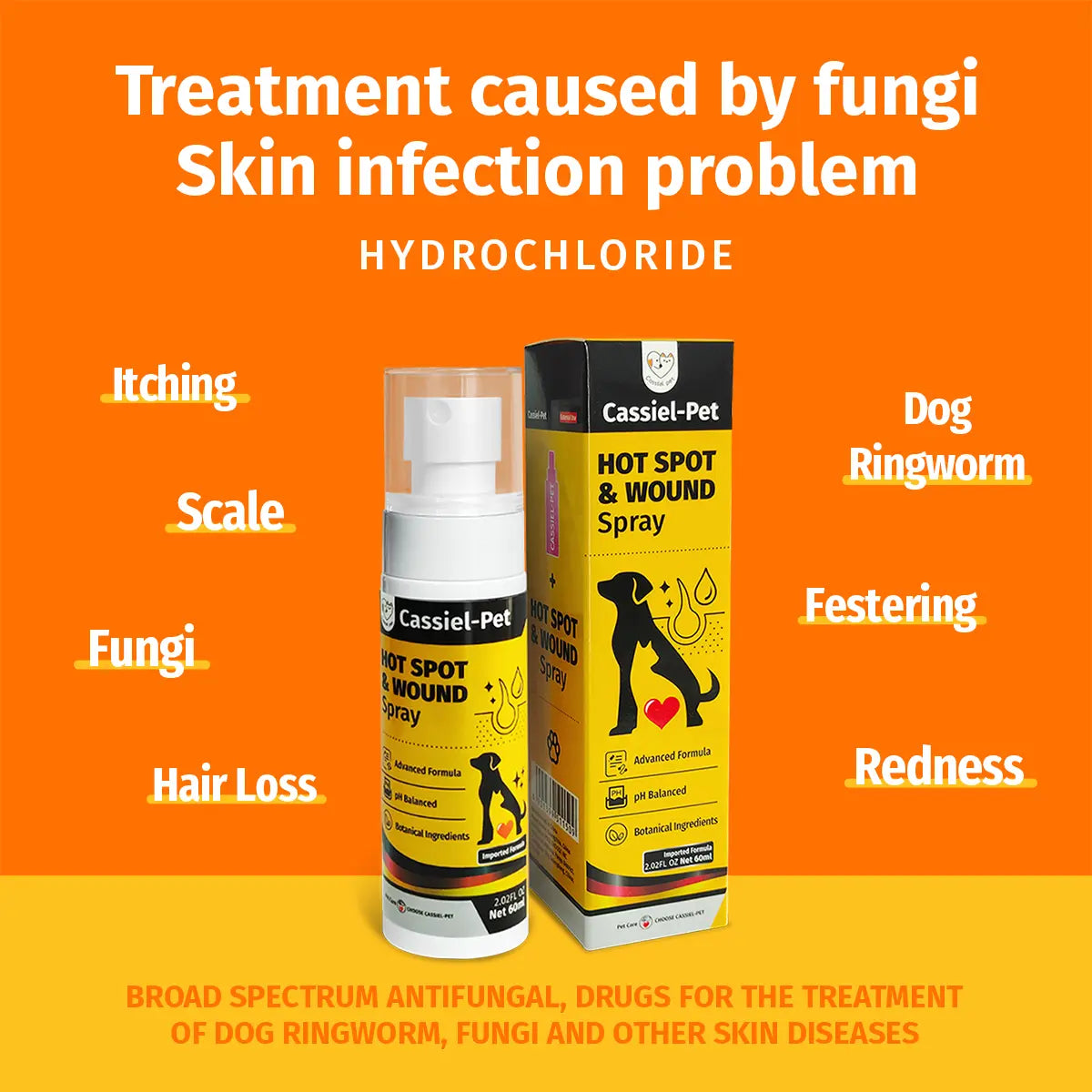 Cassiel Pet Hot Spot and Wound Relief Spray for Dogs and Cats - Natural Formula for Soothing Skin, Alleviating Itching and Scratching, Improved Packaging